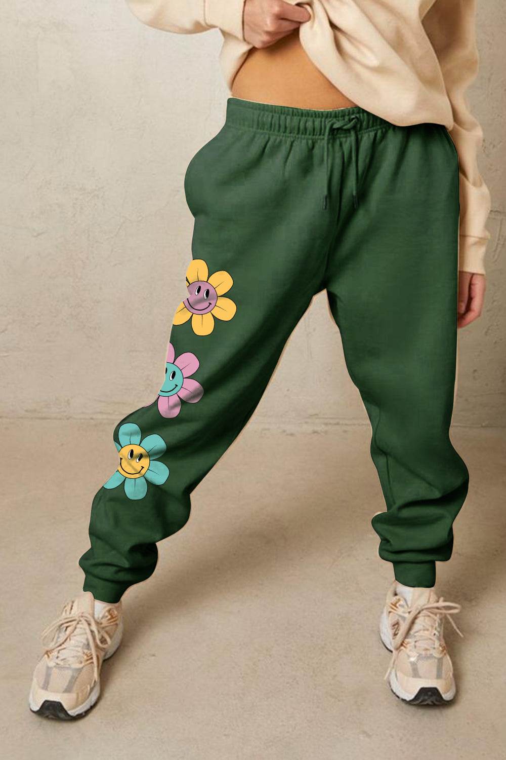 Simply Love Simply Love Full Size Drawstring Flower Graphic Long Sweatpants - Delanoir