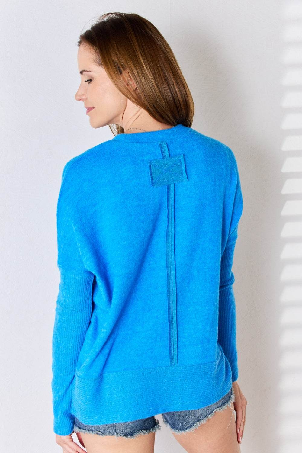 Zenana Ribbed Trim Round Neck Long Sleeve Top - Delanoir