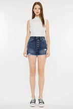 Kancan Raw Hem Button Fly Denim Shorts - Delanoir