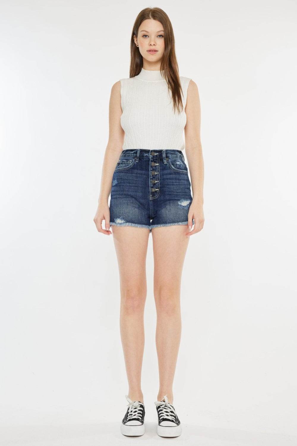 Kancan Raw Hem Button Fly Denim Shorts - Delanoir