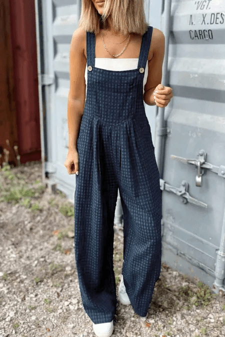 Plaid Wide Strap Wide Leg Overalls - Delanoir