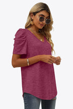 V-Neck Puff Sleeve Tee - Delanoir