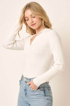Mittoshop Polo Long Sleeve Ribbed Knit Top - Delanoir