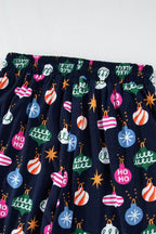Christmas Lights Print Collared Neck Top and Pants Set - Delanoir