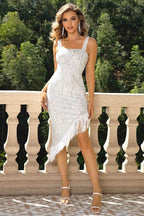 Fringed Asymmetrical Hem Dress - Delanoir