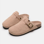 Suede Closed Toe Buckle Slide - Delanoir