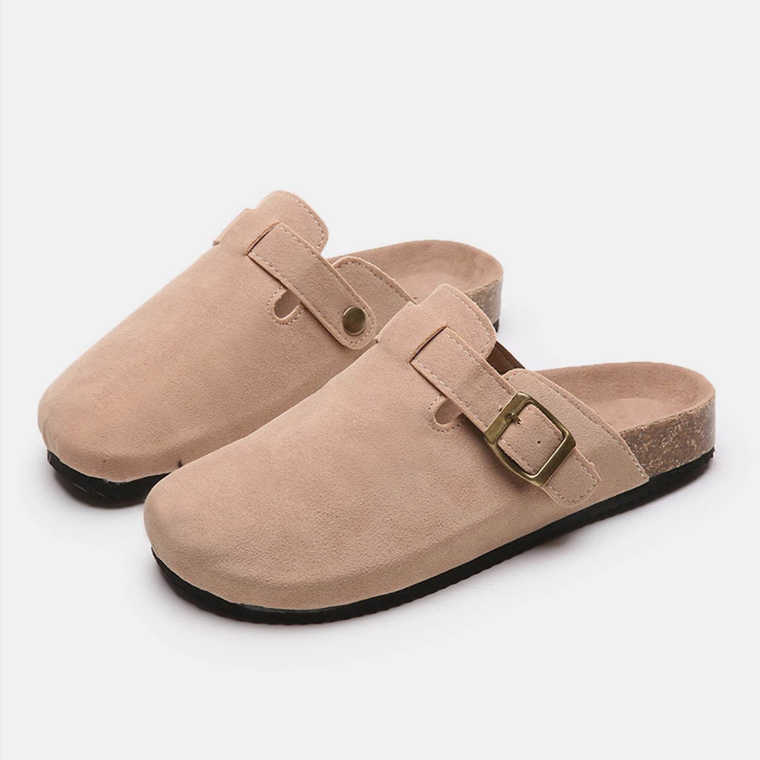 Suede Closed Toe Buckle Slide - Delanoir