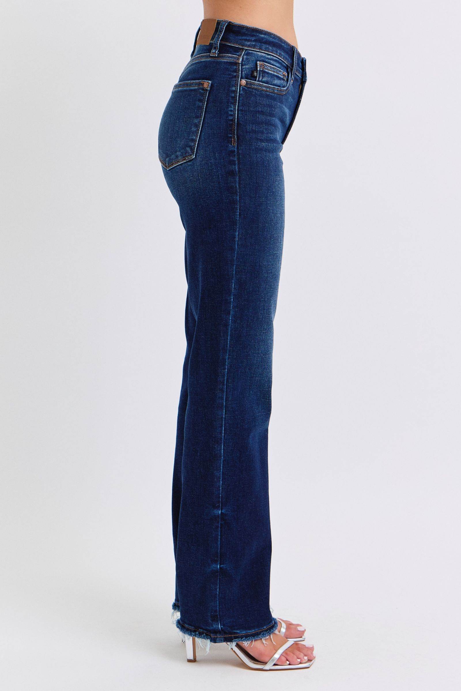 Judy Blue Full Size Raw Hem Straight Leg Jeans - Delanoir