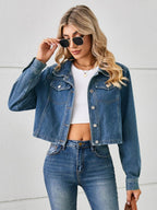 Button Up Long Sleeve Denim Jacket - Delanoir