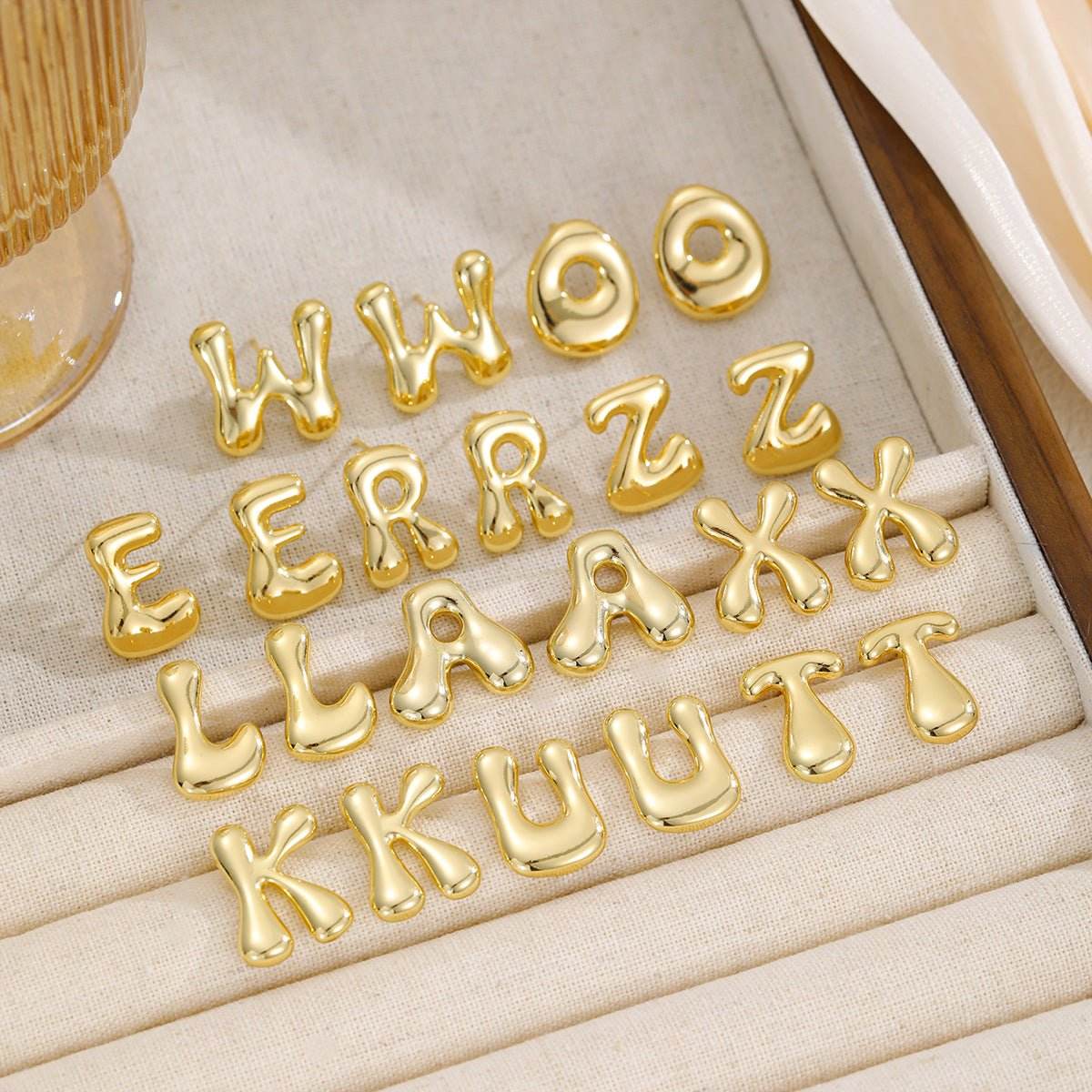 18K Gold-Plated Bubble Letter Stud Earrings - Delanoir