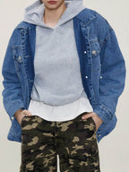 Button Up Collared Neck Long Sleeve Denim Jacket - Delanoir