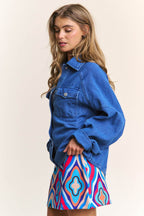 J.NNA Snap Down Long Sleeve Denim Shacket - Delanoir