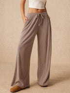 Ribbed Drawstring Wide Leg Pants - Delanoir