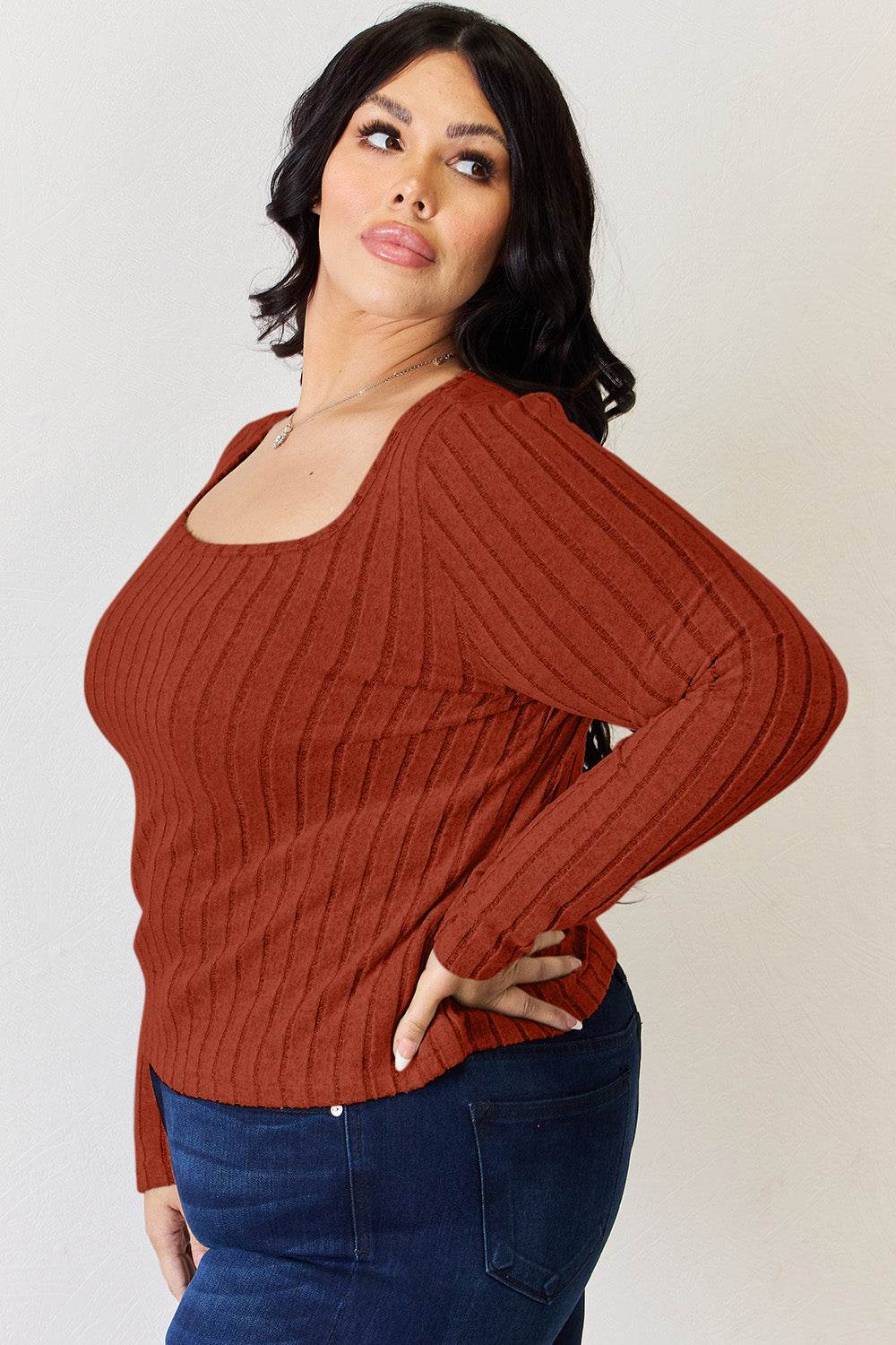 Basic Bae Full Size Ribbed Long Sleeve T-Shirt - Delanoir