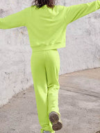 Round Neck Long Sleeve Top and Elastic Waist Pants Set - Delanoir