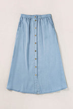 Snap Down High Waist Denim Skirt - Delanoir