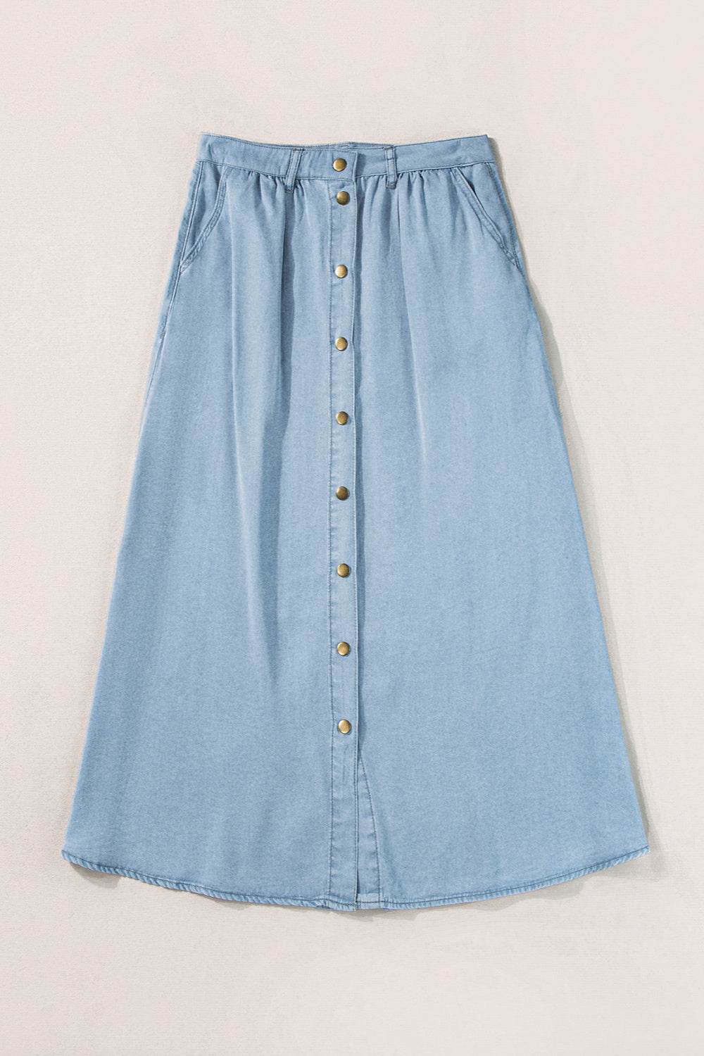 Snap Down High Waist Denim Skirt - Delanoir