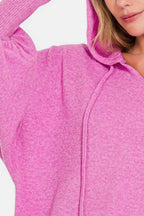 Zenana Brushed Hacci Drop Shoulder Cropped Hoodie - Delanoir