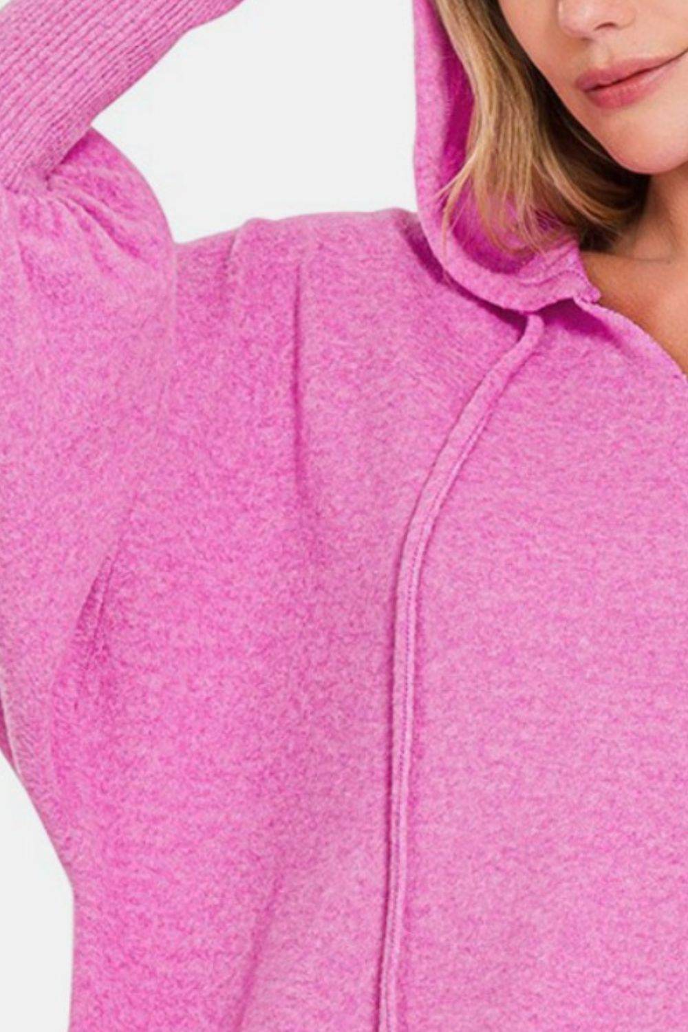 Zenana Brushed Hacci Drop Shoulder Cropped Hoodie - Delanoir