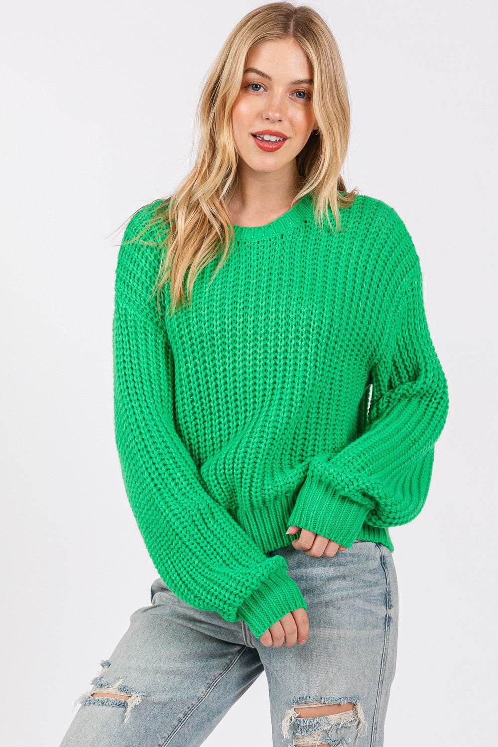 SAGE + FIG Round Neck Drop Shoulder Sweater - Delanoir