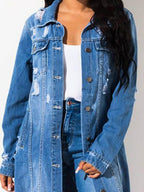 Long Sleeve Raw Hem Denim Jacket - Delanoir