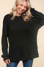Haptics Mock Neck Side Slit Knit Top - Delanoir