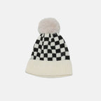 Checkered Knit Hat with Pompom - Delanoir