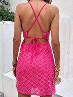 Perfee Openwork Spaghetti Strap Mini Dress - Delanoir