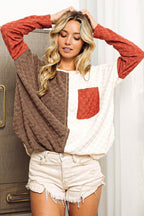 BiBi Color Block Brushed Checker Top - Delanoir