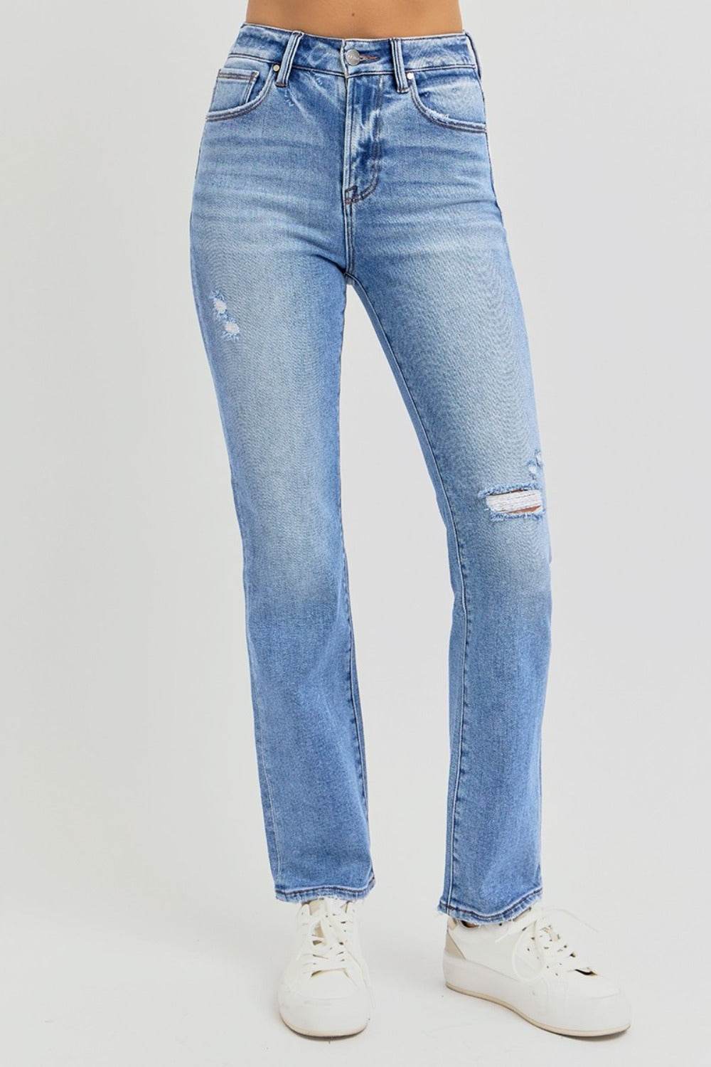 RISEN Full Size Distressed High-Rise Ankle Straight Jeans - Delanoir