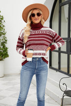 Geometric Turtleneck Long Sleeve Sweater - Delanoir