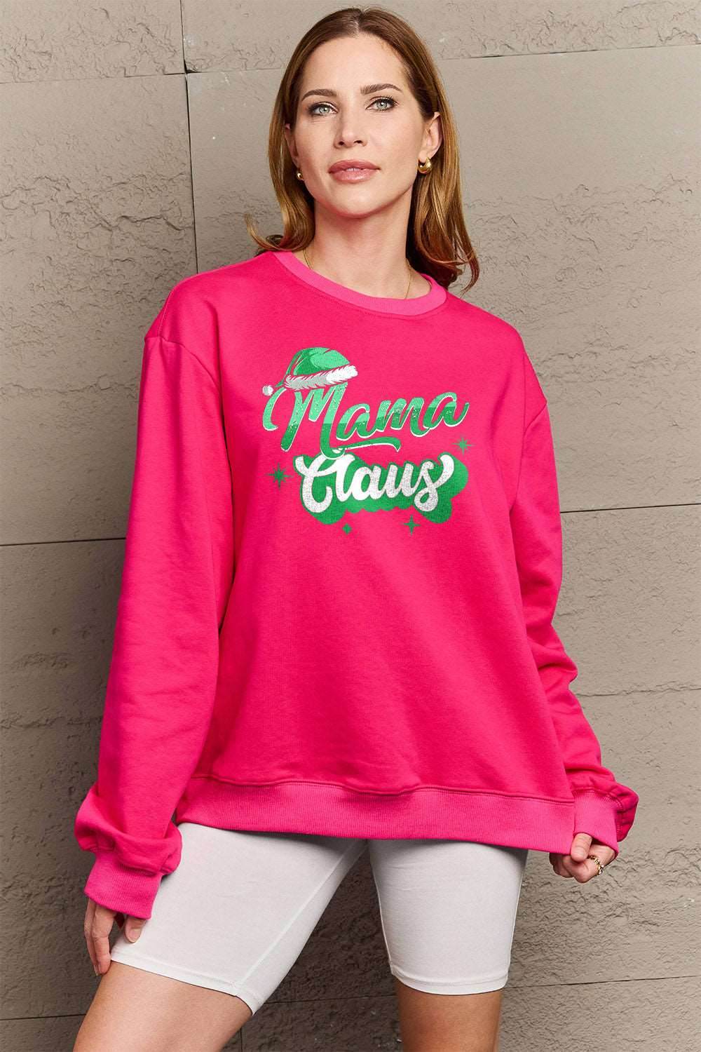 Simply Love Full Size MAMA CLAUS Round Neck Sweatshirt - Delanoir