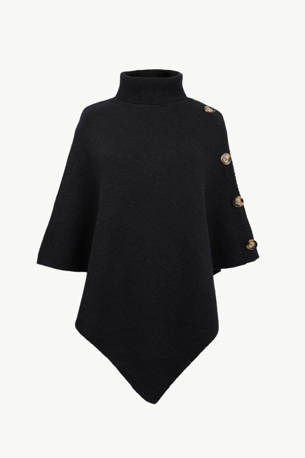 Turtleneck Buttoned Poncho - Delanoir