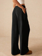 Ribbed Drawstring Wide Leg Pants - Delanoir