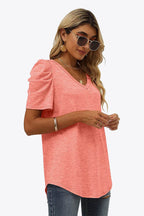 V-Neck Puff Sleeve Tee - Delanoir