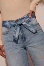 Tied Wide Leg Jeans with Pockets - Delanoir