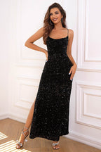 Sequin Backless Split Maxi Dress - Delanoir