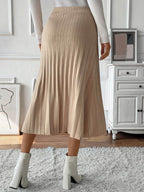 Perfee Pleated Midi Sweater Skirt - Delanoir