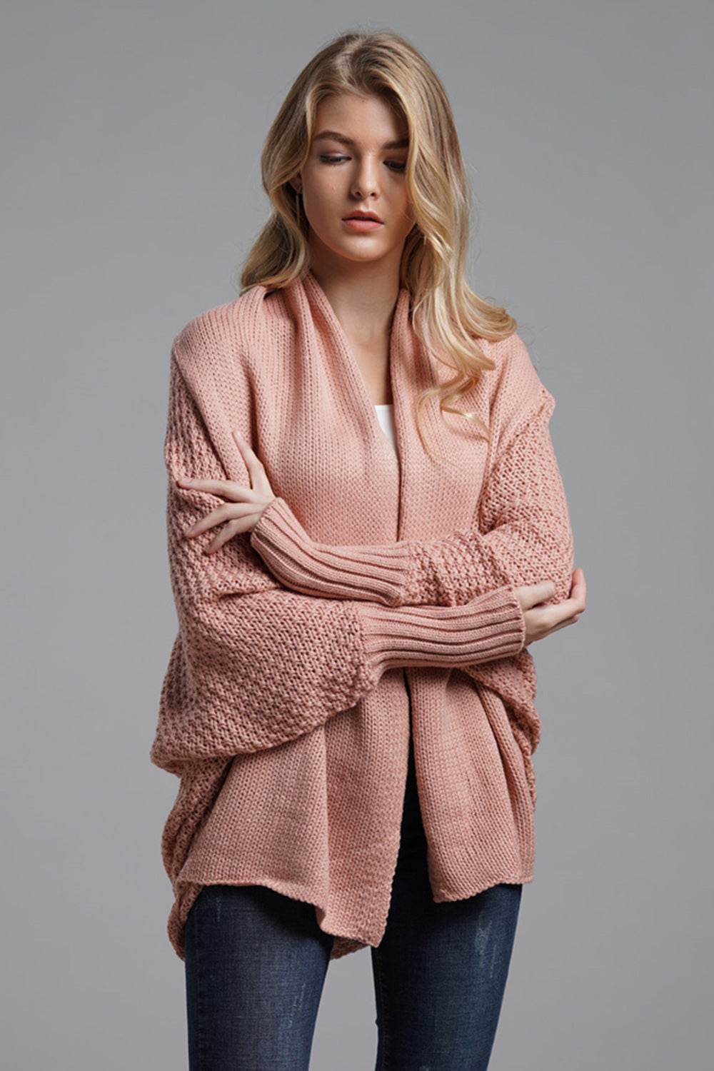 Open Front Batwing Sleeve Cardigan - Delanoir