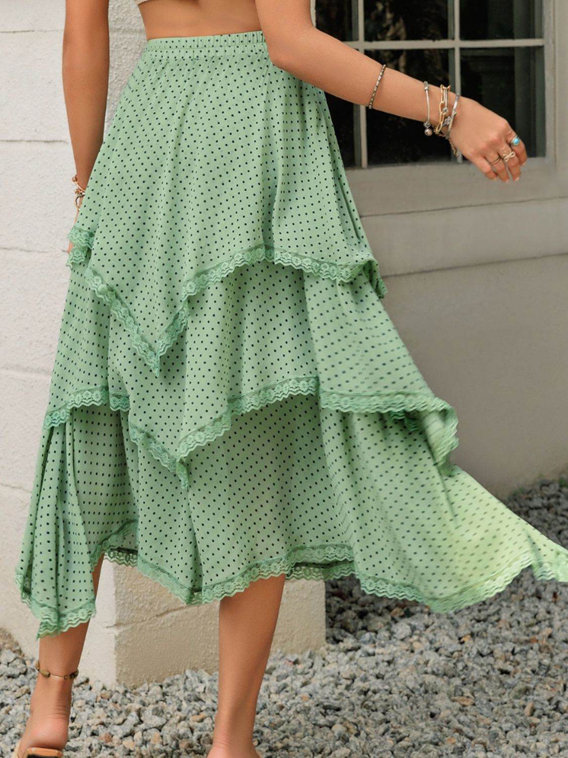 Lace Detail Layered Printed Skirt - Delanoir