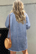 Raw Hem Button Down Long Sleeve Denim Dress - Delanoir