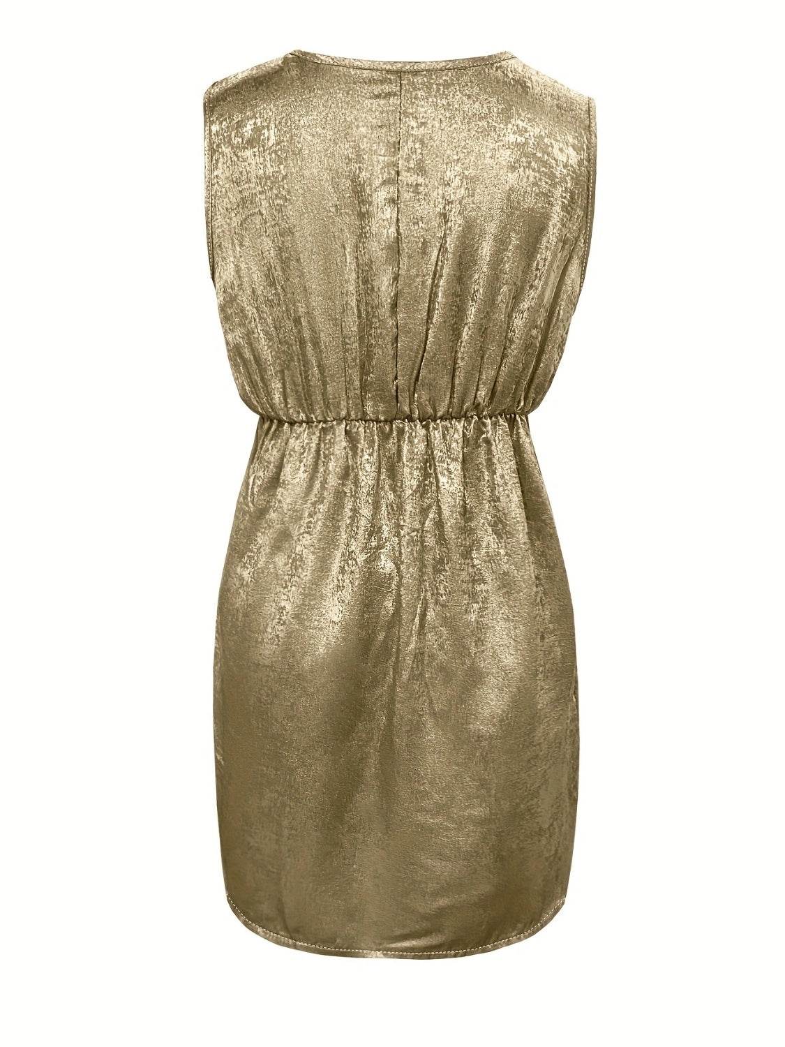 Ruched Surplice Sleeveless Mini Dress - Delanoir