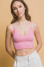 Love Tree Seamless Lace Detail Cropped Cami - Delanoir