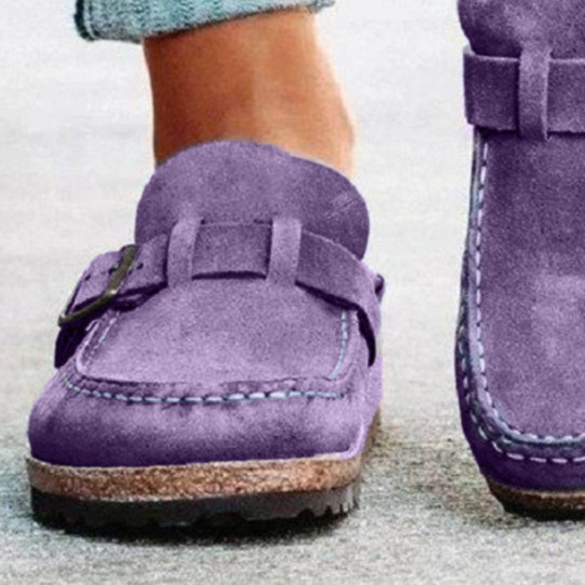 Round Toe Low Heel Buckle Loafers - Delanoir