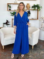 Double Take Full Size Surplice Wide Leg Jumpsuit with Pockets - Delanoir