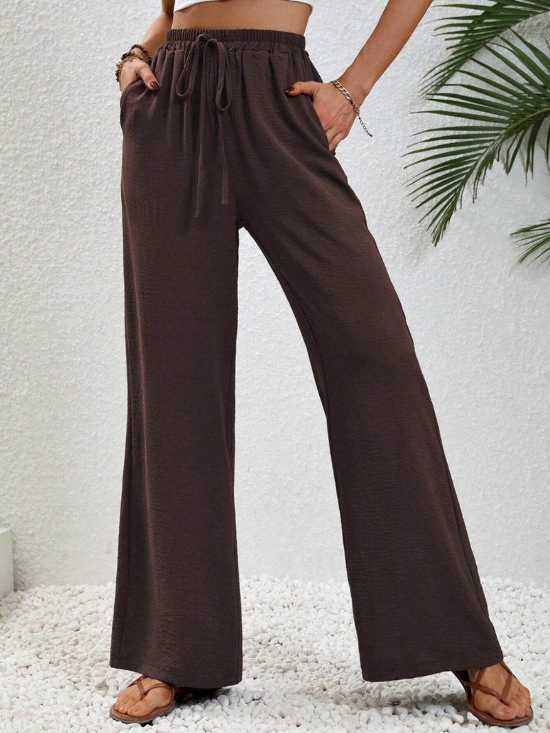 Wide Leg Drawstring Pants - Delanoir