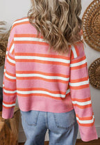 Striped Button Down Long Sleeve Cardigan - Delanoir