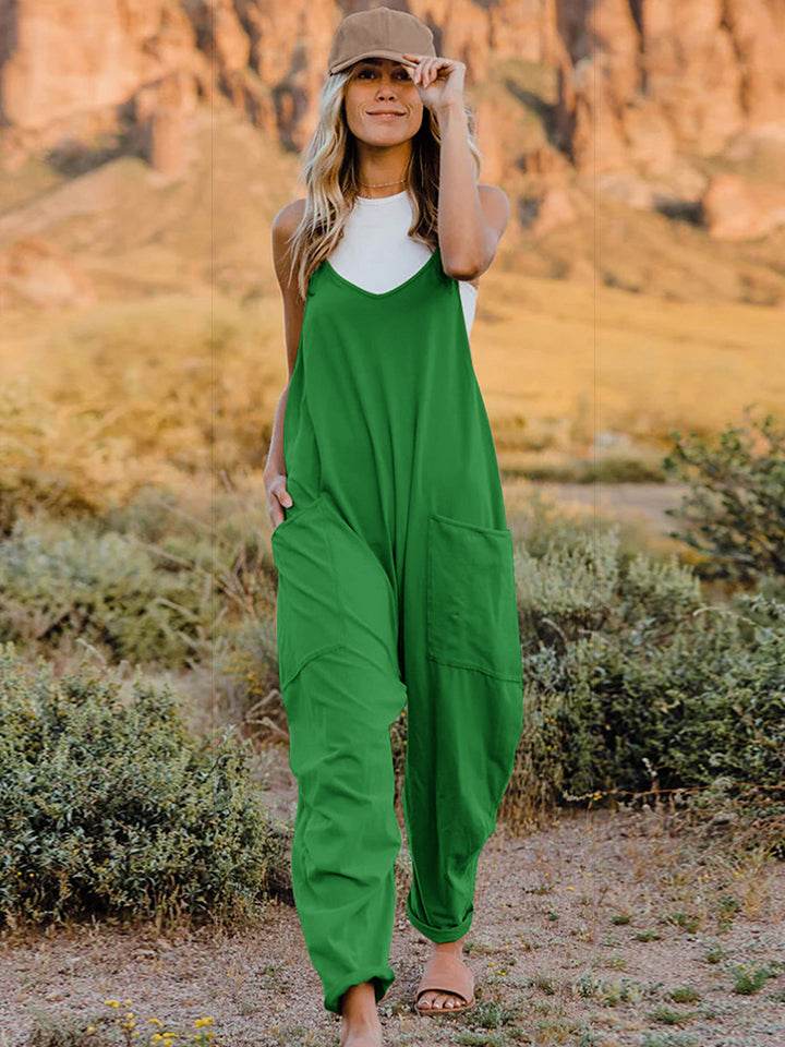 Double Take Full Size Sleeveless V-Neck Pocketed Jumpsuit - Delanoir