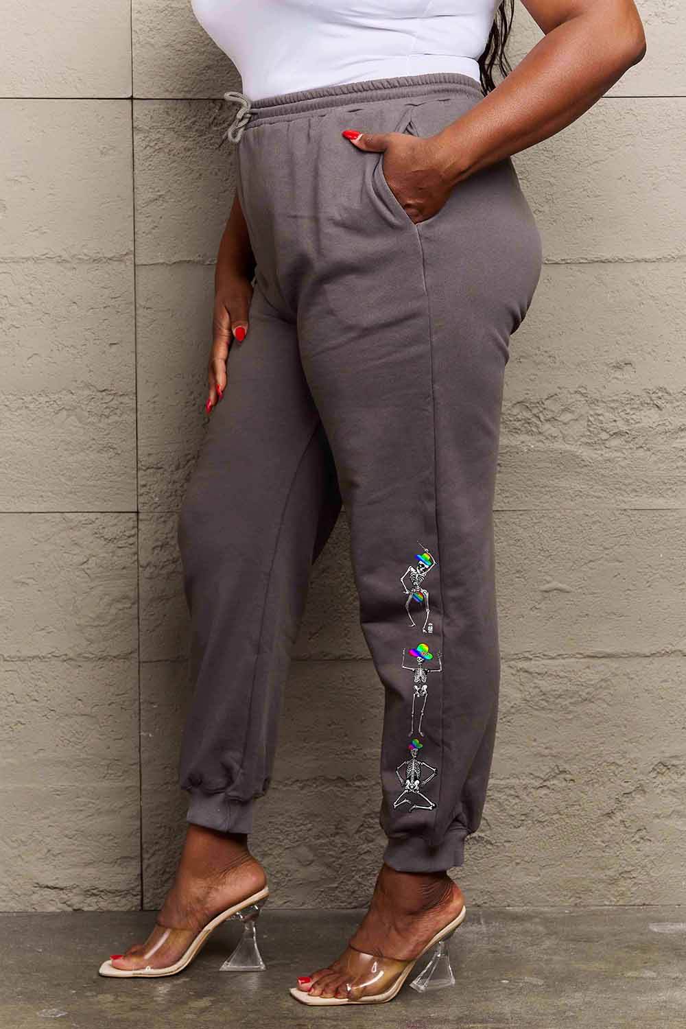 Simply Love Full Size SKELETON Graphic Sweatpants - Delanoir