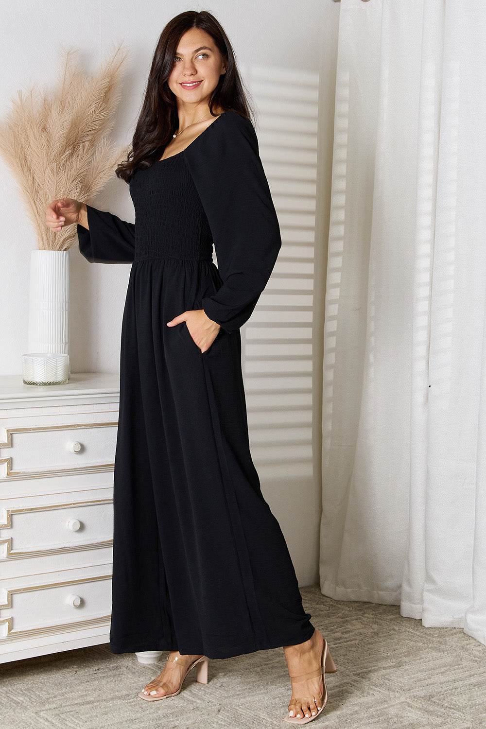 Double Take Square Neck Jumpsuit with Pockets - Delanoir